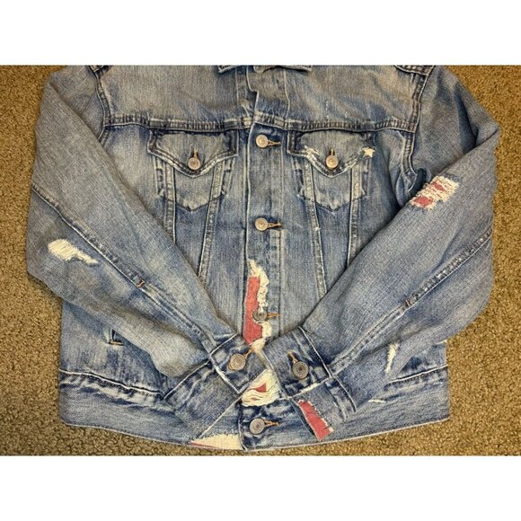 POLO RALPH LAUREN Denim Jacket Stars Patches Distressed Destroyed Equestrian XS - Picture 11 of 15